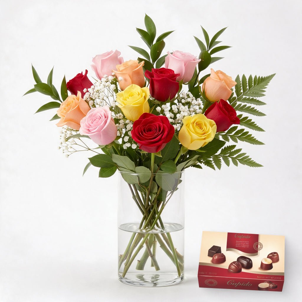 Dozen Mixed Roses with Chocolates - Roses - Bloomex Australia