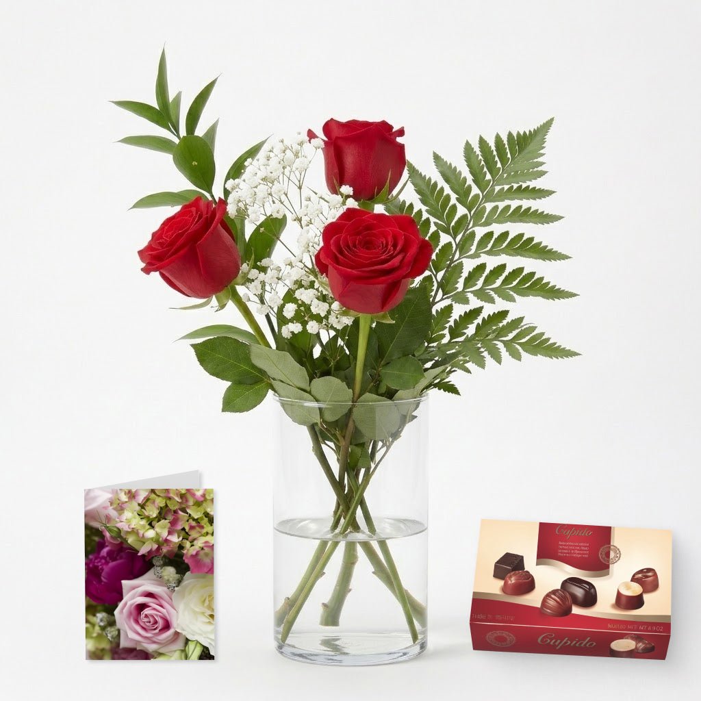 3 Red Roses, Card & Chocolates - Get Well Flowers & Gifts - Bloomex Australia