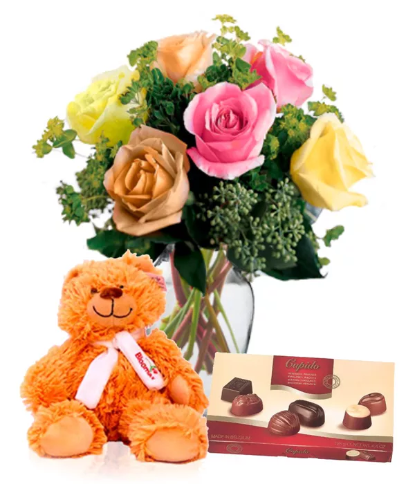 6 Assorted Roses, Chocolates & Teddy - Mothers Day Specials - Bloomex Australia