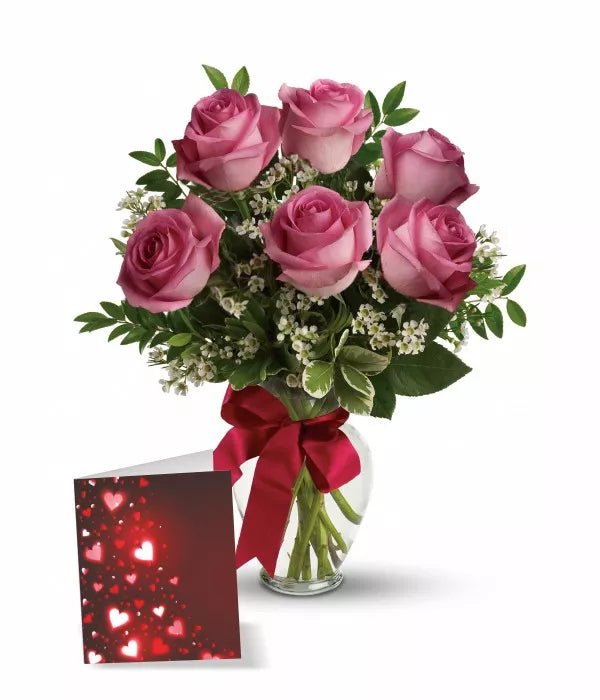 Half Dozen Long Stemmed Pink Roses - Roses - Bloomex Australia