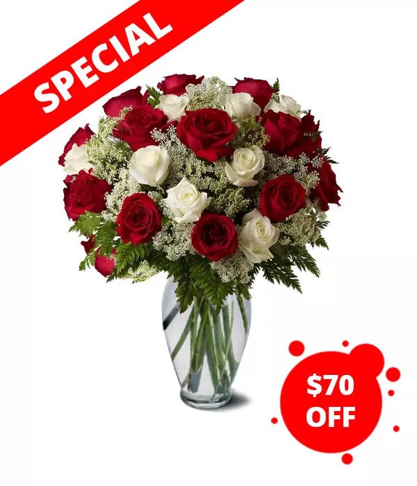 Premium White and Red Roses - Roses - Bloomex Australia