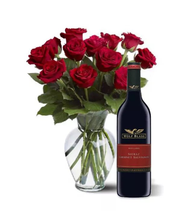 Dozen Red Roses & Shiraz - Roses - Bloomex Australia