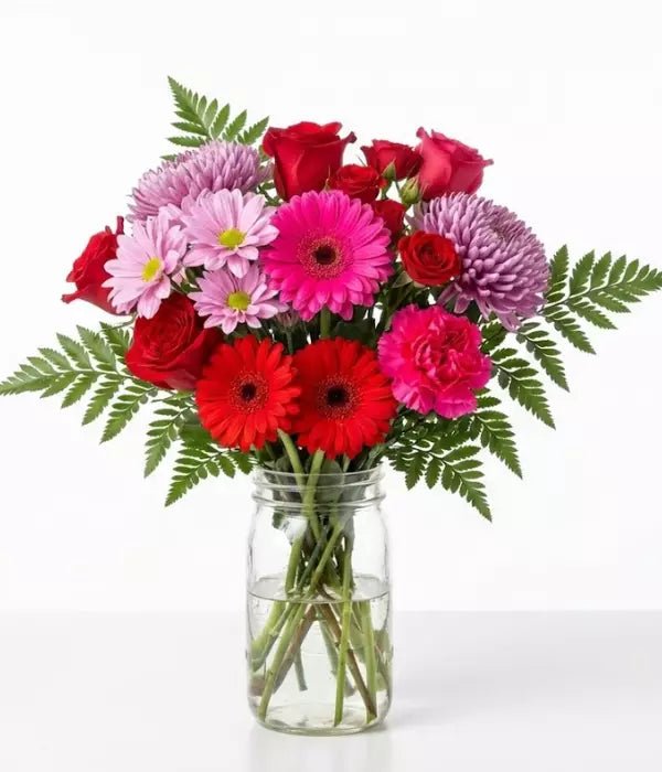 Cherry Bomb Bouquet in Mason Jar - Anniversary Flowers - Bloomex Australia