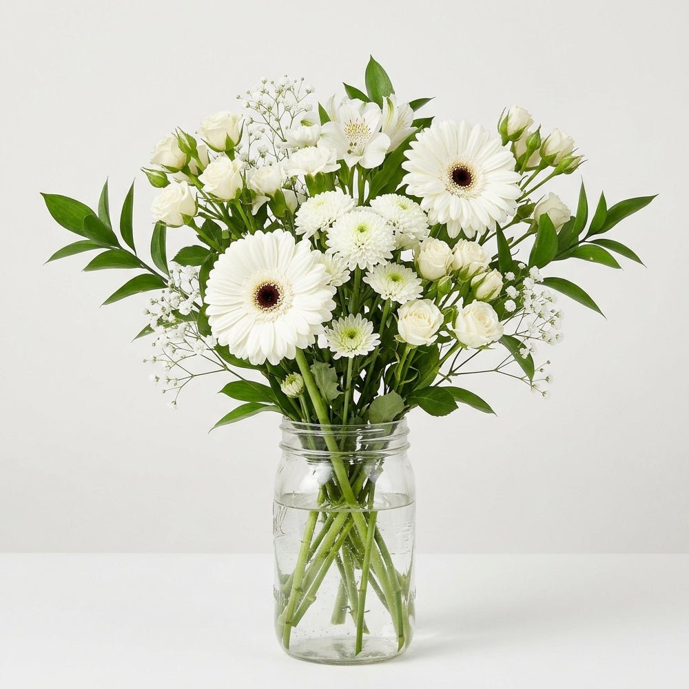 Cloud Nine Bouquet in Mason Jar - Anniversary Flowers - Bloomex Australia