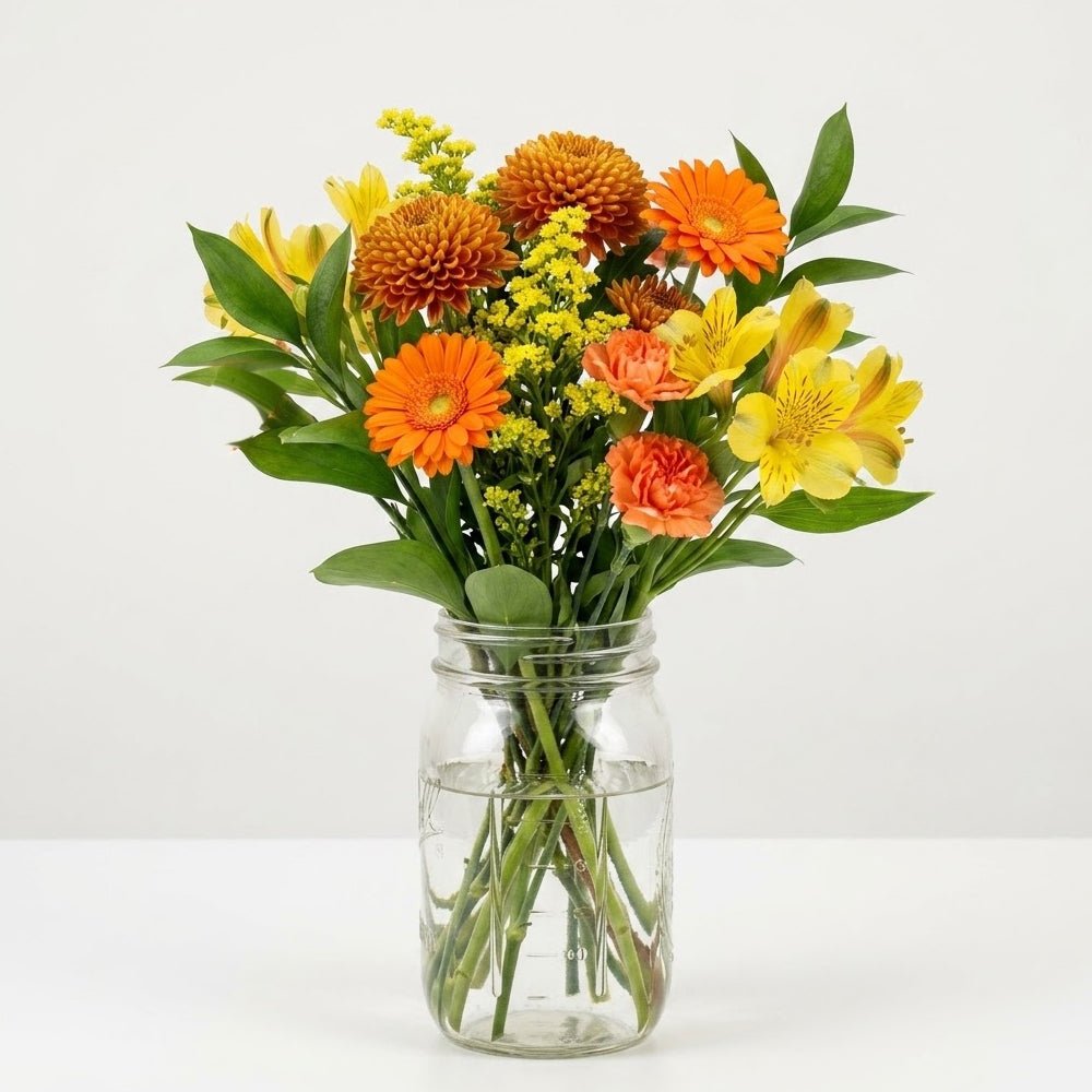 Golden Hour Bouquet in Mason Jar - Anniversary Flowers - Bloomex Australia