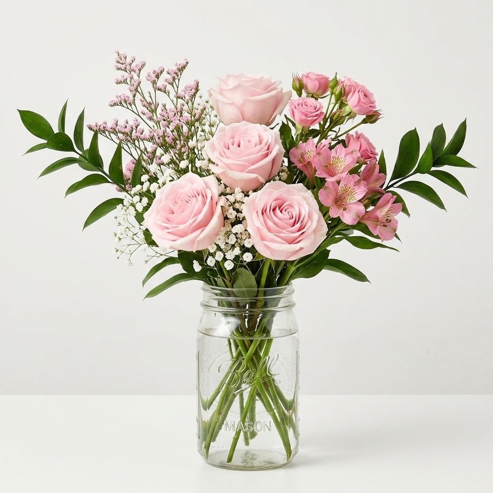 New Baby Girl Bouquet in Mason Jar - Anniversary Flowers - Bloomex Australia