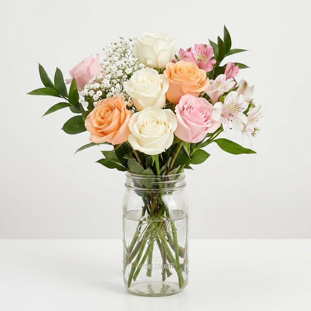 Pastel Buttercup Bouquet in Mason Jar - Anniversary Flowers - Bloomex Australia