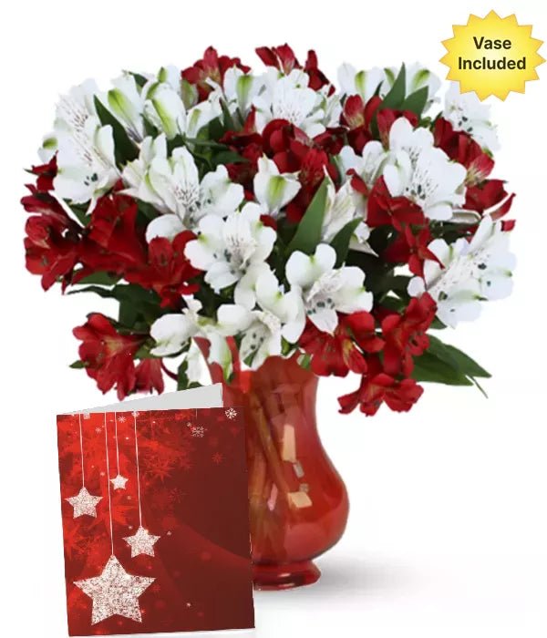 Holiday Alstroemeria, Vase & Card - Christmas Bouquets - Bloomex Australia