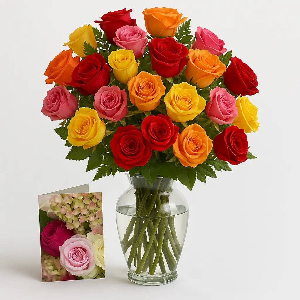 Two Dozen Assorted Long Stem Roses - Roses - Bloomex Australia
