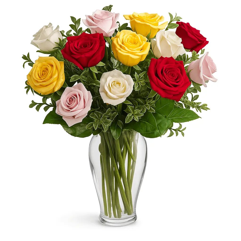 One Dozen Assorted Long Stem Roses - Roses - Bloomex Australia