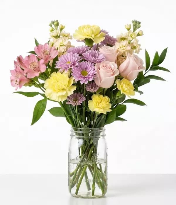 Pastel Dream Bouquet in Mason Jar - The Mason Jar Collection - Bloomex Australia