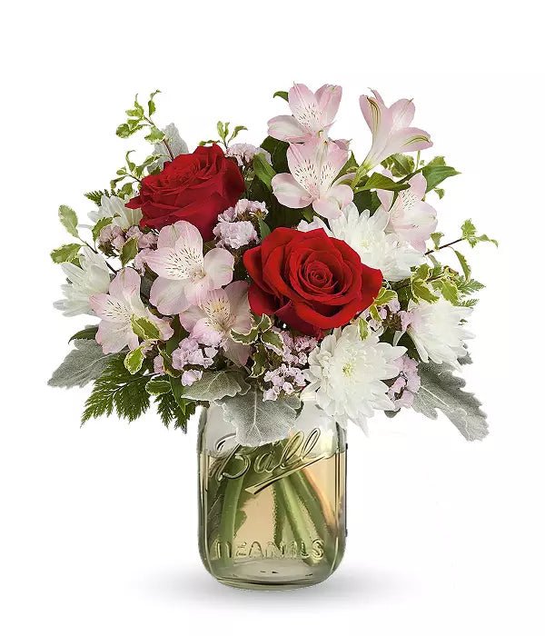 Snowy Rose in Mason Jar - Christmas Bouquets - Bloomex Australia