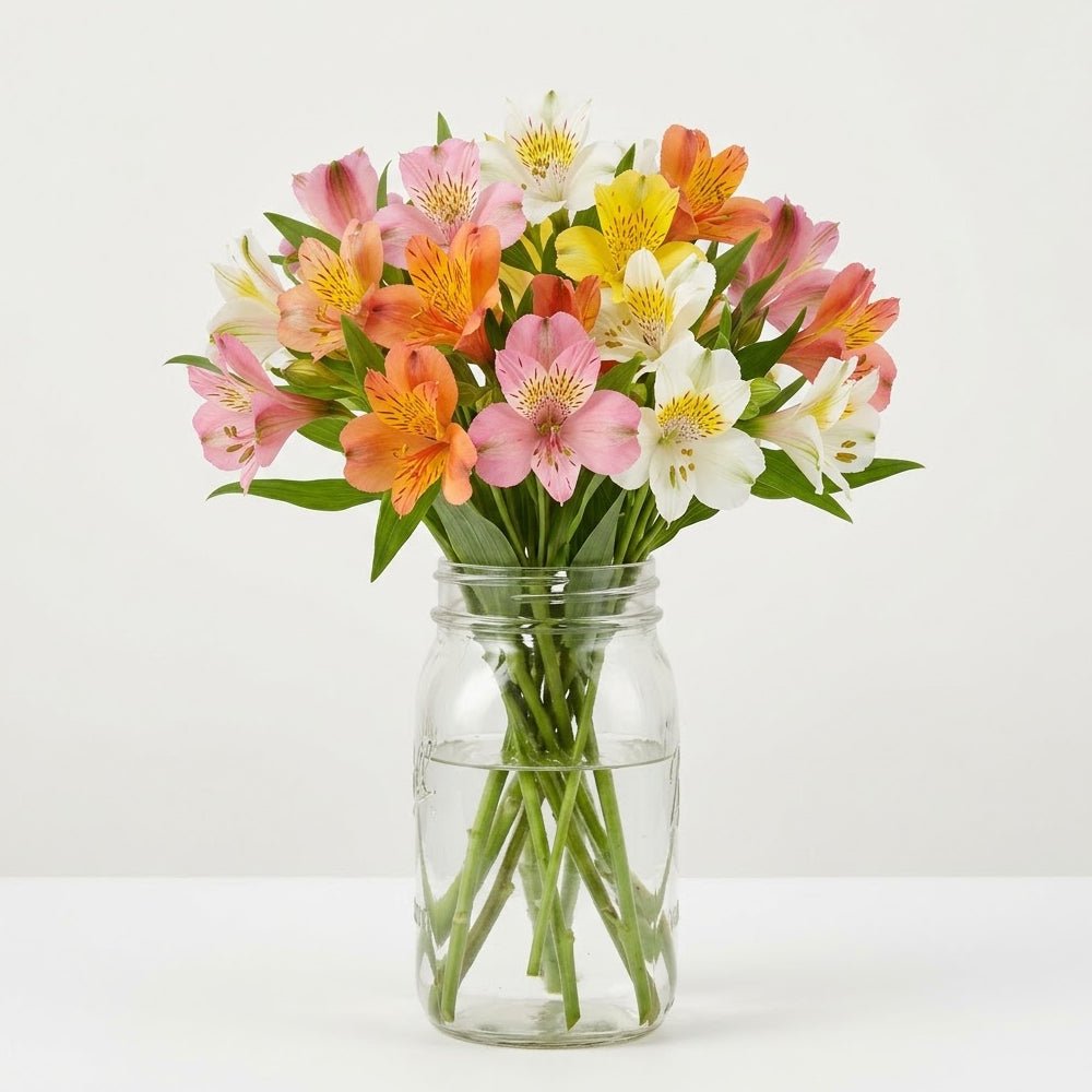 Thirty Blooms of Alstroemeria in Mason Jar - The Mason Jar Collection - Bloomex Australia