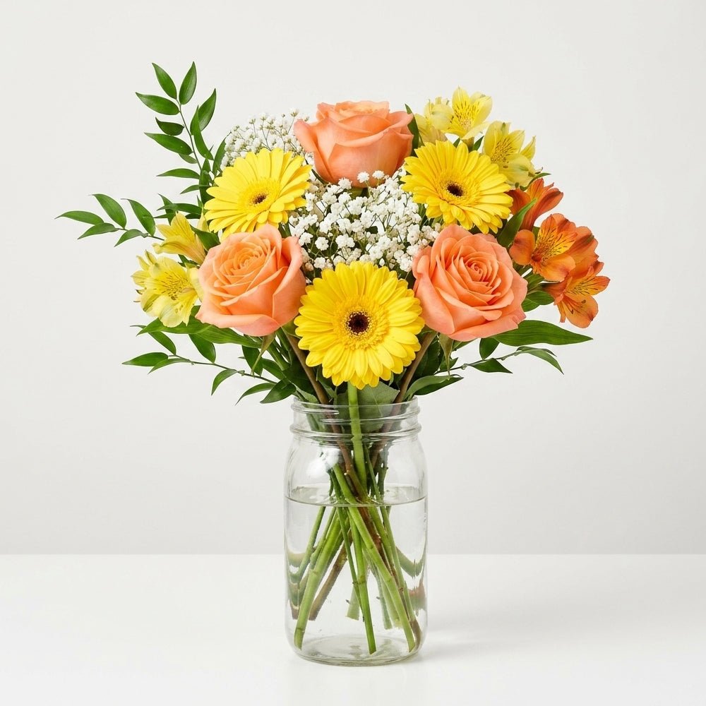 Walking on Sunshine Bouquet in Mason Jar - The Mason Jar Collection - Bloomex Australia