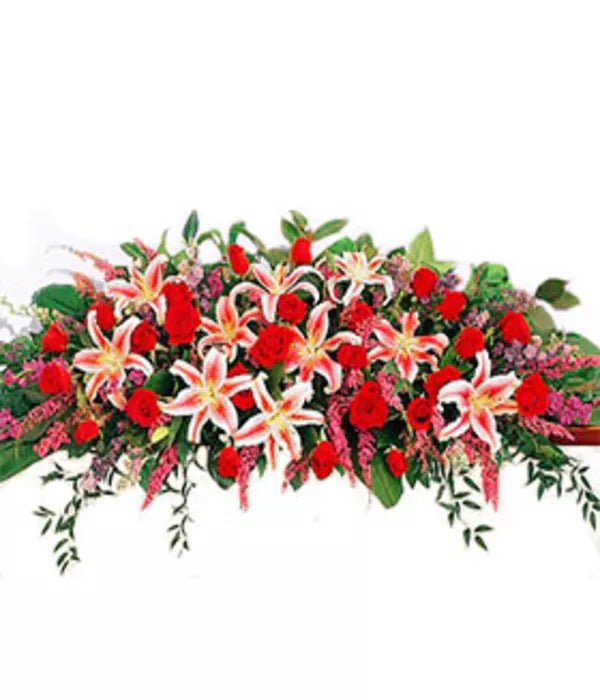 Rose and Lily Casket Arrangement - Sympathy & Funeral Flowers - Bloomex Australia