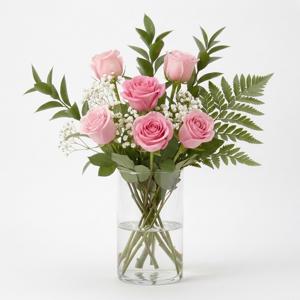 Half Dozen Long Stemmed Pink Roses - Roses - Bloomex Australia