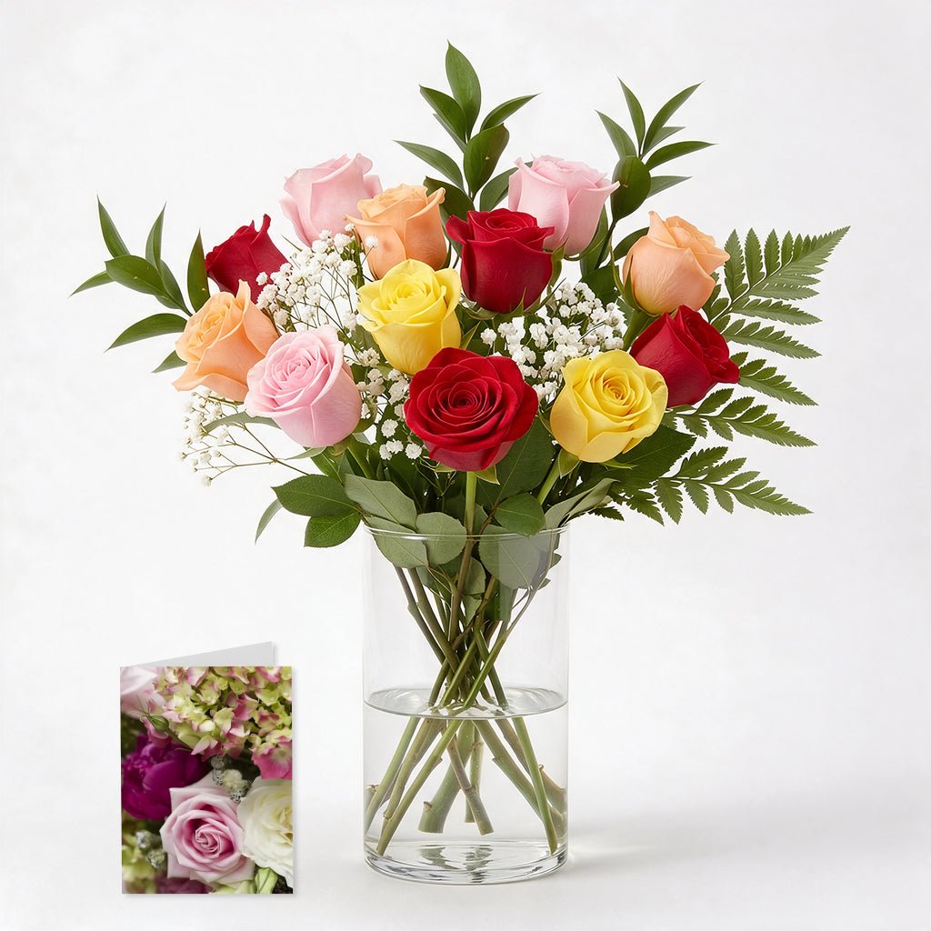 Dozen Assorted Roses & Card - Mother's Day Flowers & Gifts - Bloomex Australia