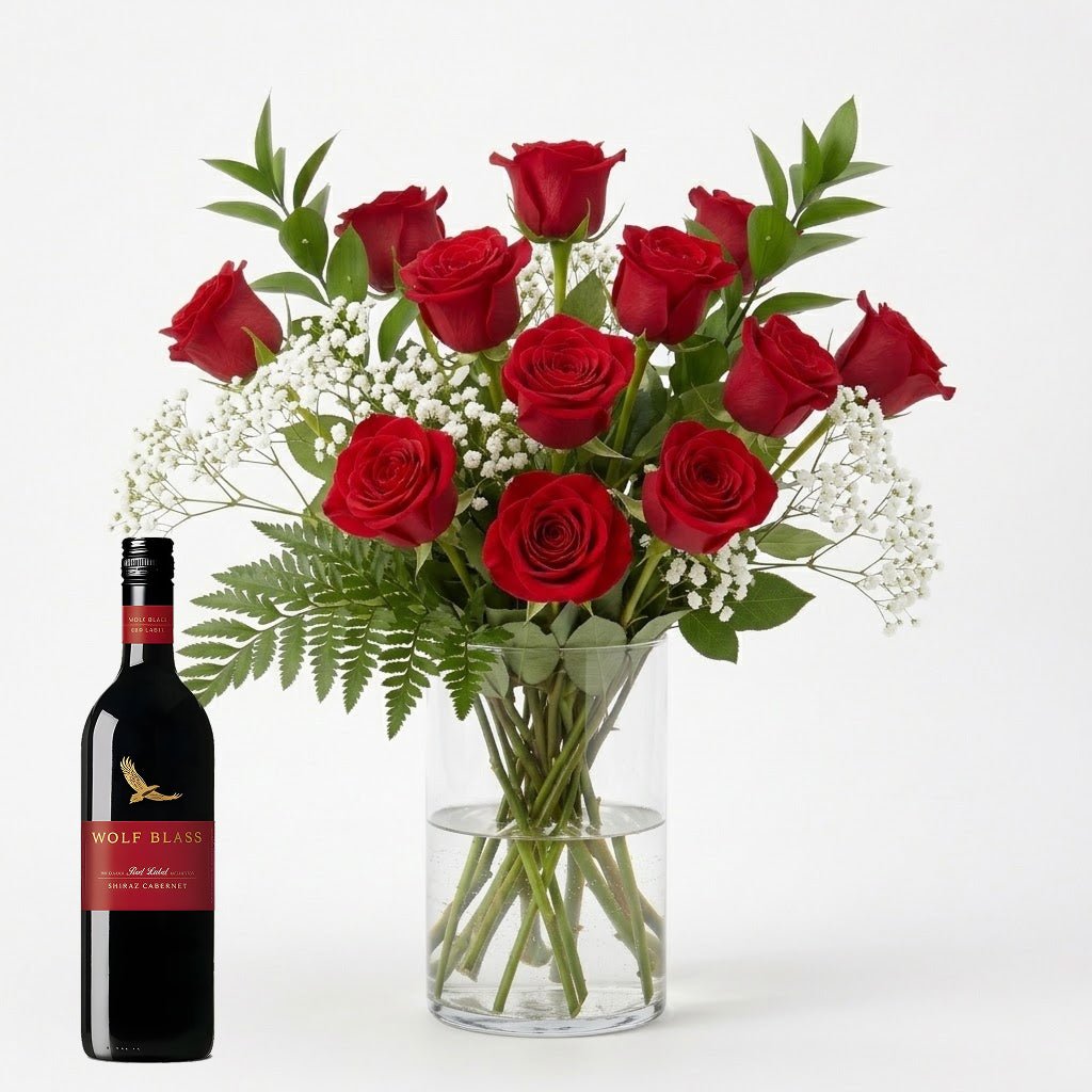 Dozen Red Roses & Shiraz - Roses - Bloomex Australia