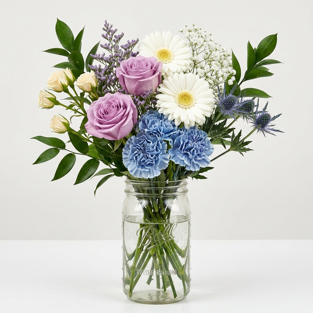 Beach Day Blooms Bouquet in Mason Jar