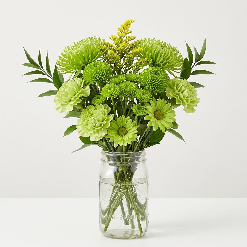Green with Envy Bouquet in Mason Jar - Anniversary Flowers - Bloomex Australia