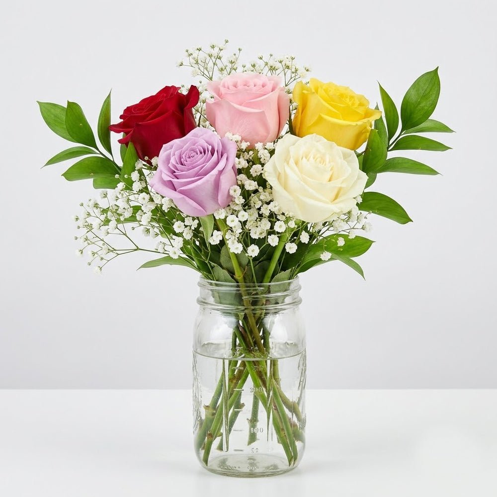 Assorted Roses in Mason Jar - The Mason Jar Collection - Bloomex Australia