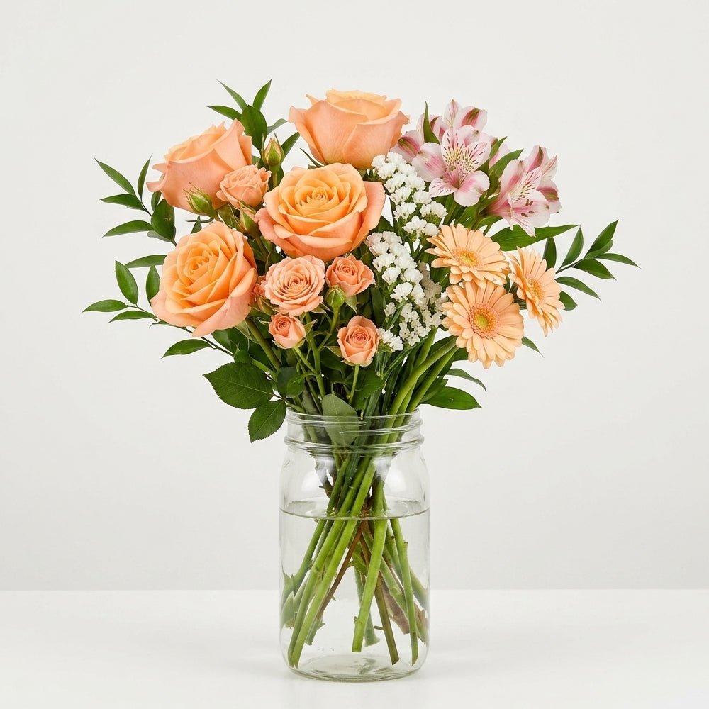 Peach Beach Paradise Bouquet in Mason Jar - The Mason Jar Collection - Bloomex Australia