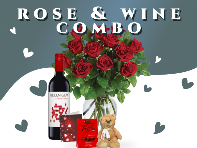 Valentines Rose and Wine Combos