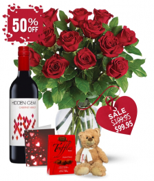 Dozen Red Roses and Red Wine Combo