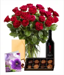 name: 24 Red Roses, Chocolates, Card & Wine