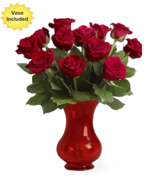 Dozen Red Roses with Vase