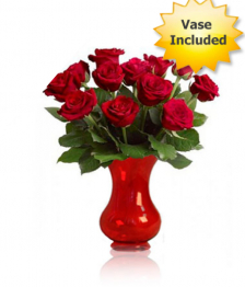 Valentines Roses in Ruby Vase