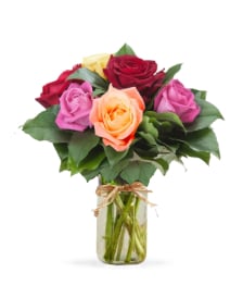 Mothers Day Half Dozen Assorted Roses in Mason Jar