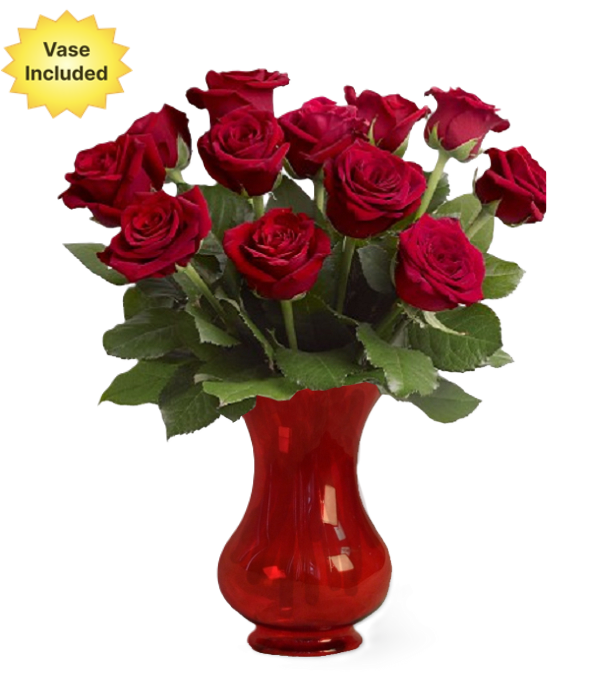 Dozen Red Roses with Vase